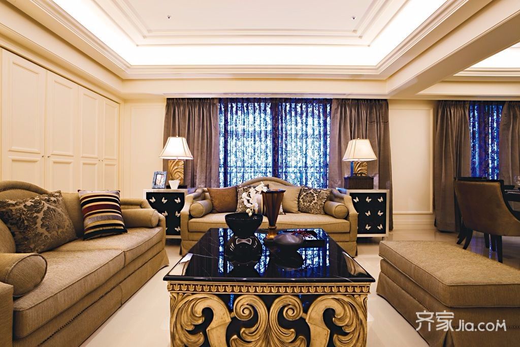 20万以上装修,三居室装修,120平米装修,欧式风格,客厅,沙发,暖色调
