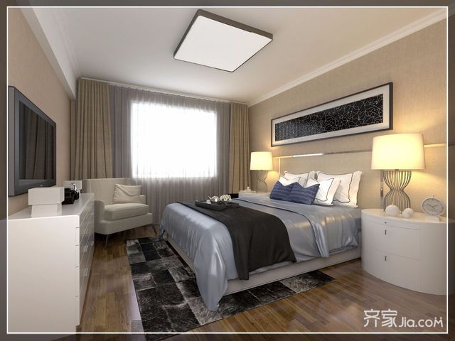 现代欧式风格四房装修卧室设计图4/8