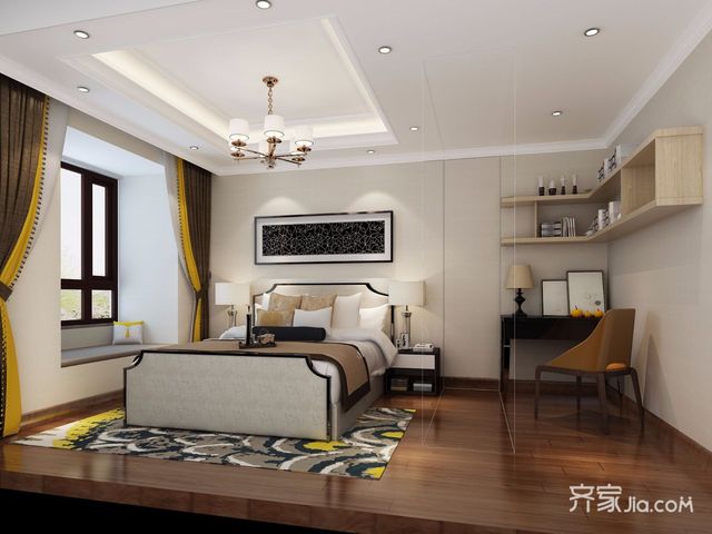 现代简约风格两居室装修卧室效果图1/4