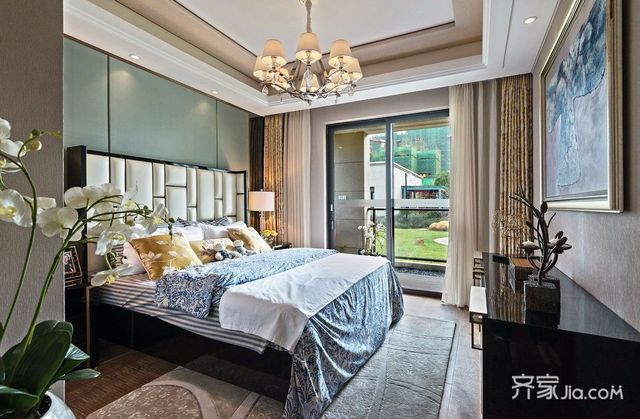三居室新中式风格卧室装修效果图4/10