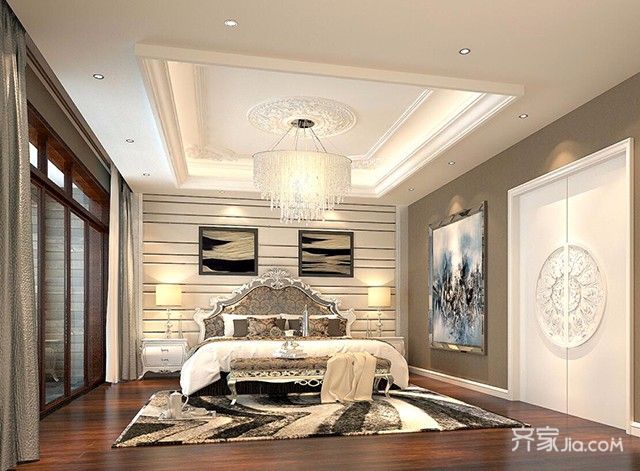 20万以上装修,别墅装修,140平米以上装修,中式风格,卧室,混搭风格,吊顶