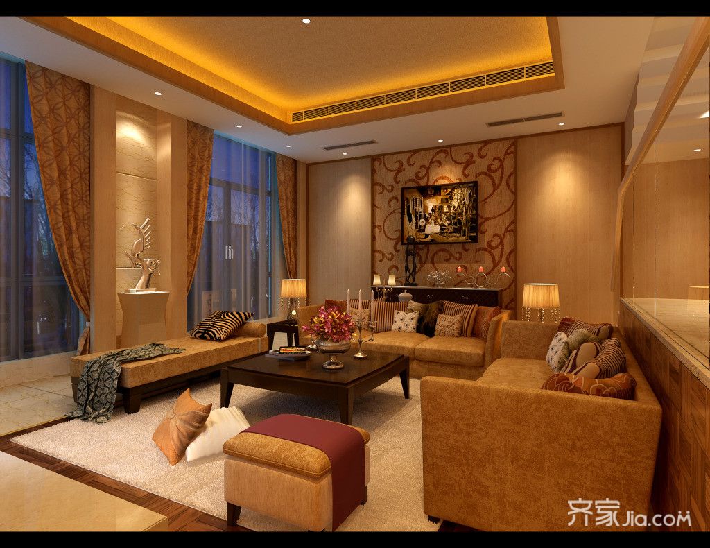 20万以上装修,三居室装修,120平米装修,客厅,简欧风格,暖色调,沙发