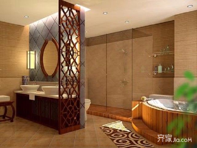 三居室中式装修卫生间设计图5/9