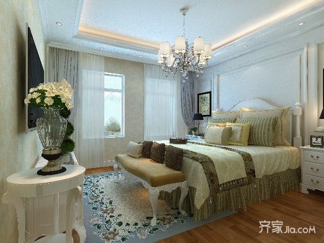 20万以上装修,别墅装修,140平米以上装修,欧式风格,卧室,卧室背景墙,白色