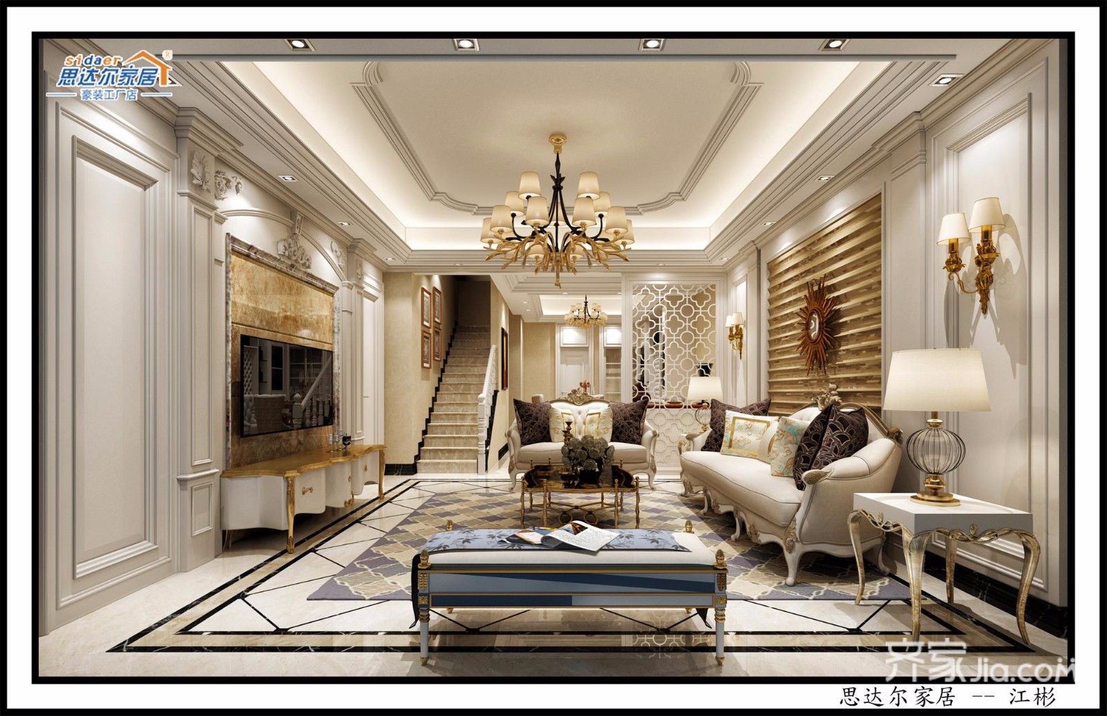 大户型,20万以上装修,复式装修,140平米以上装修,欧式风格,客厅,沙发背景墙,白色