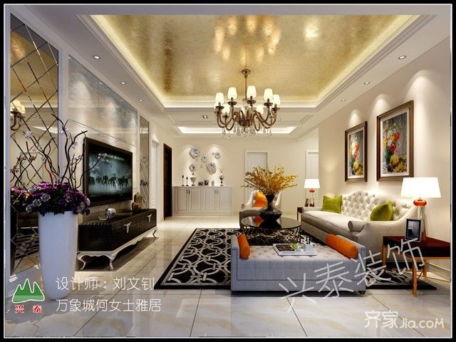 二居室欧式风格家客厅效果图1/3