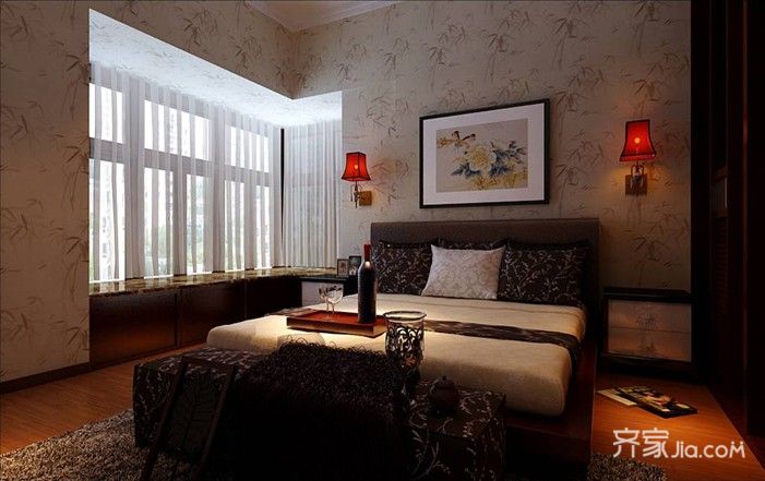 大户型,豪华型装修,140平米以上装修,中式风格,卧室,原木色,飘窗