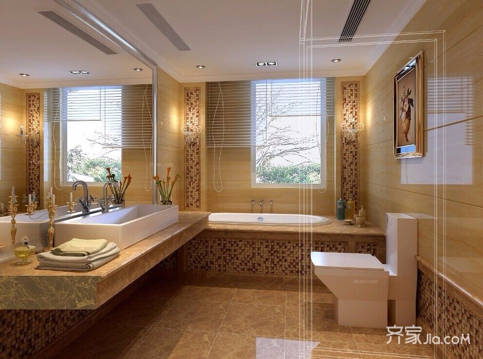 豪华型装修,三居室装修,140平米以上装修,欧式风格,卫生间,黄色