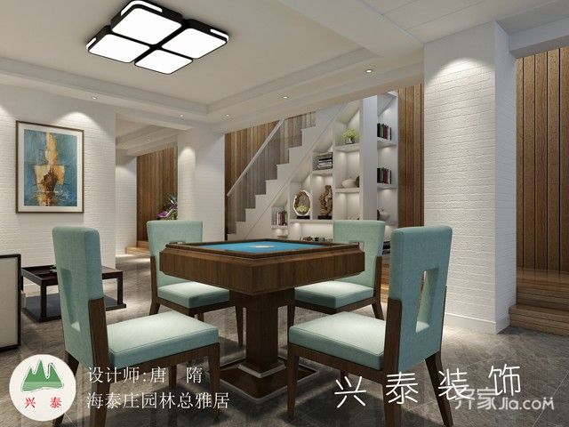 15-20万装修,三居室装修,130平米装修,简约风格,楼梯,绿色,餐厅