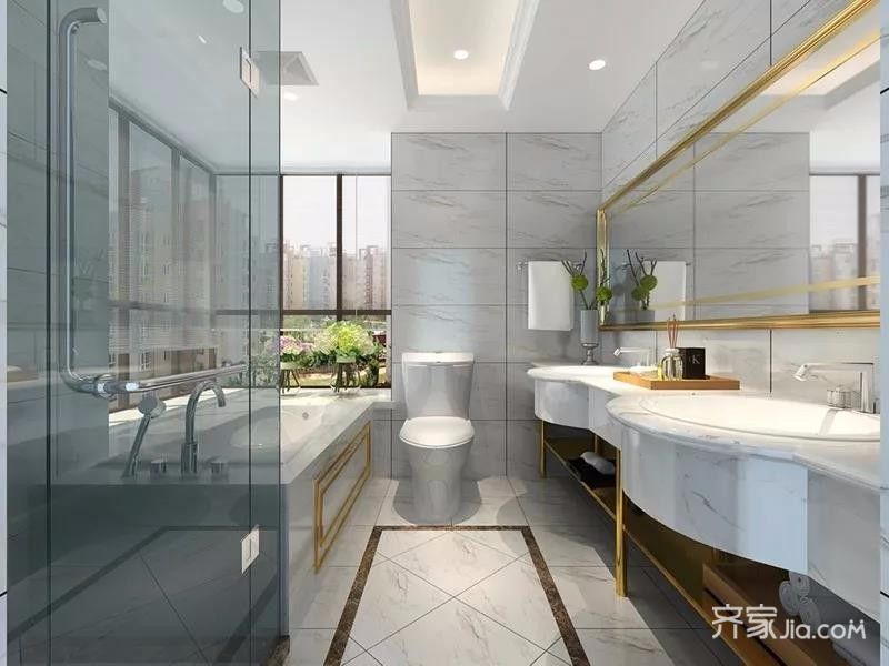 10-15万装修,大户型,别墅装修,140平米以上装修,简约风格,卫生间,灰色
