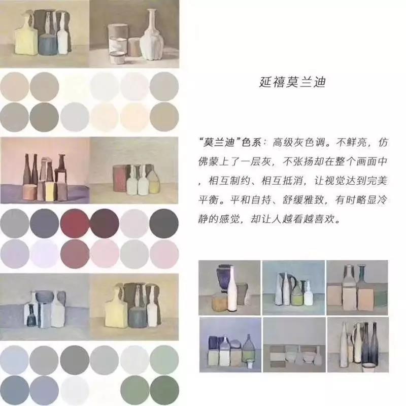 他的绘画几乎不用鲜亮的颜色,只是用些看似灰暗的中间色调来表现物象