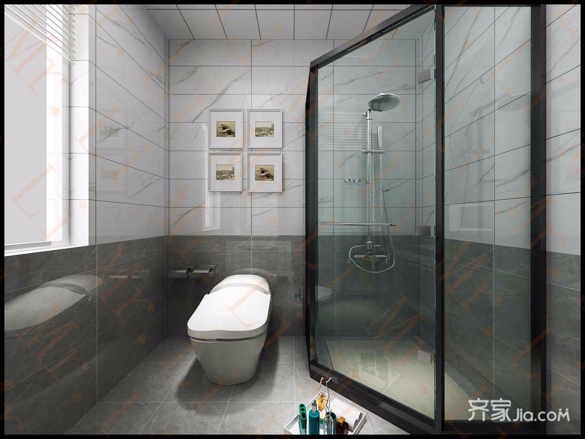 卫生间选用高级灰 白砖,使得空间感更加明亮.