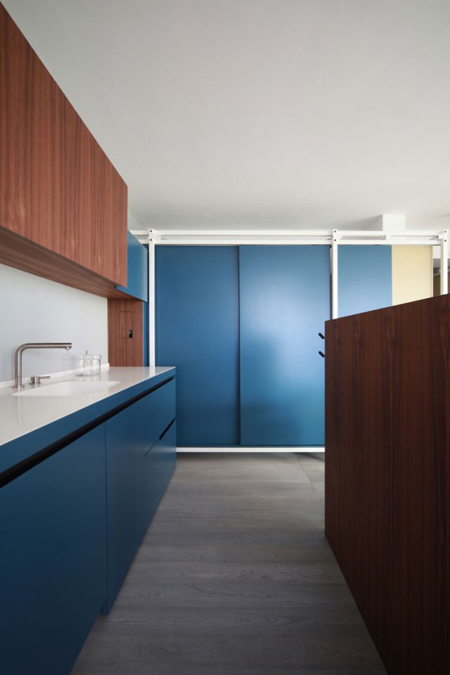 小户型装修,5-10万装修,40平米装修,简约风格,厨房,橱柜,蓝色