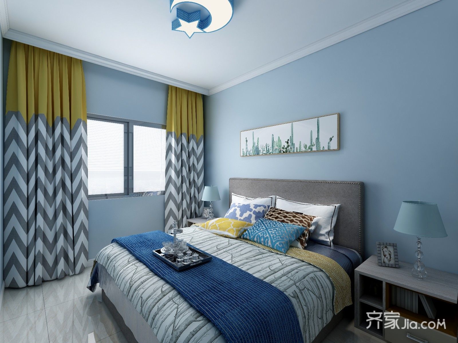 卧室小清新的浅蓝色烘托出简约干净的效果