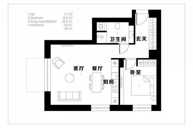 49平小户型房子装修,黑白灰设计,这样装更宽敞!