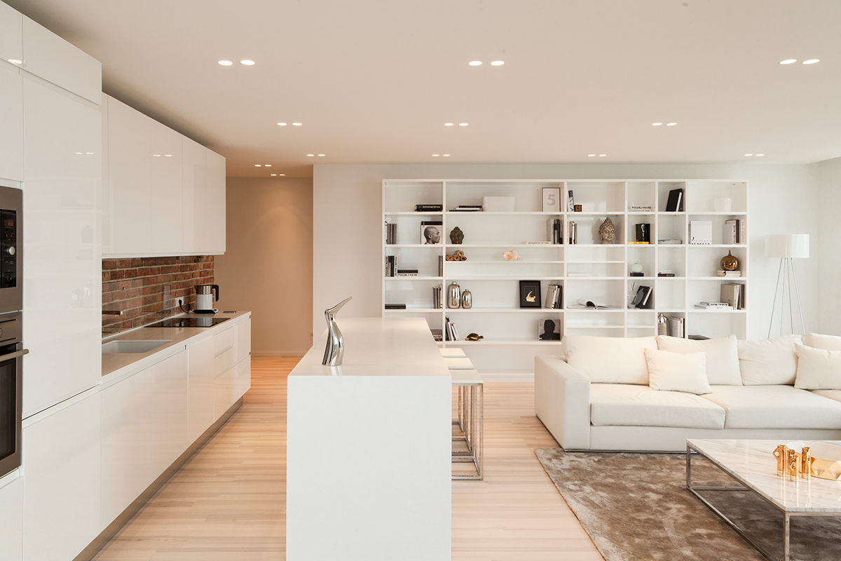 公寓装修,15-20万装修,90平米装修,简约风格,客厅,书架,白色