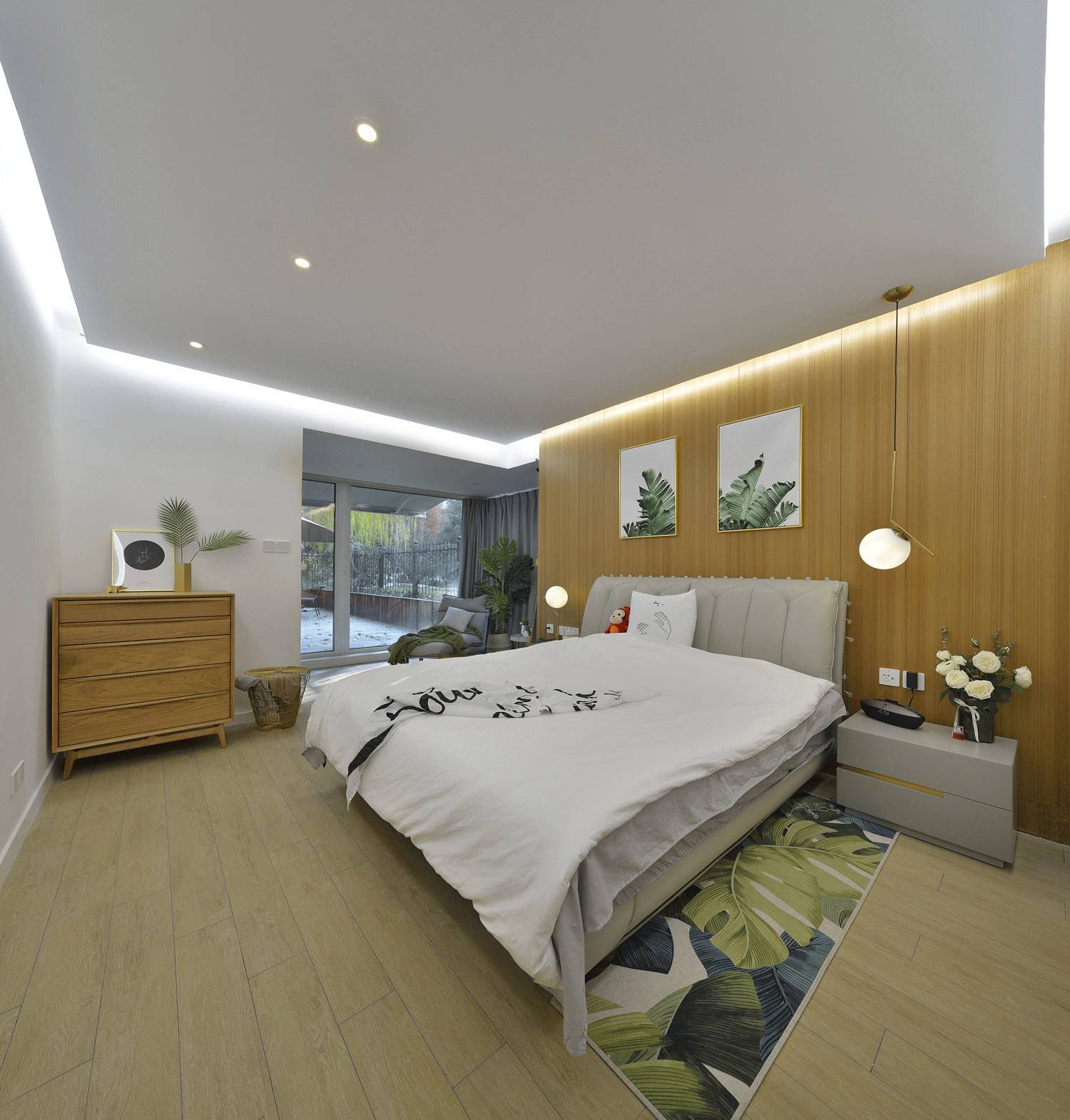 简约风格,三居室装修,130平米装修,15-20万装修,卧室背景墙,原木色