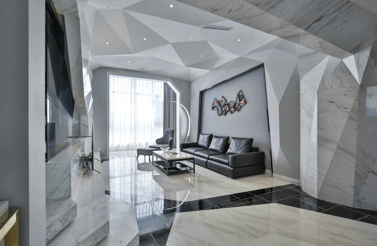 三居室装修,140平米以上装修,20万以上装修,现代简约风格,客厅,吊顶,沙发背景墙,白色