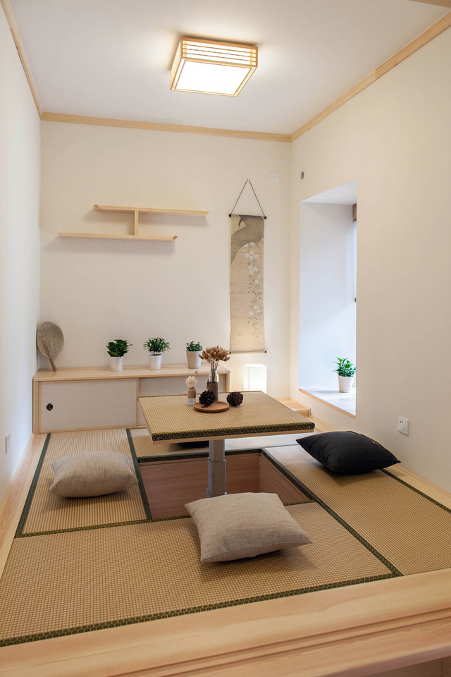 日式风格二居阳台榻榻米设计 140㎡日式风格榻榻米装修效果图 茶桌