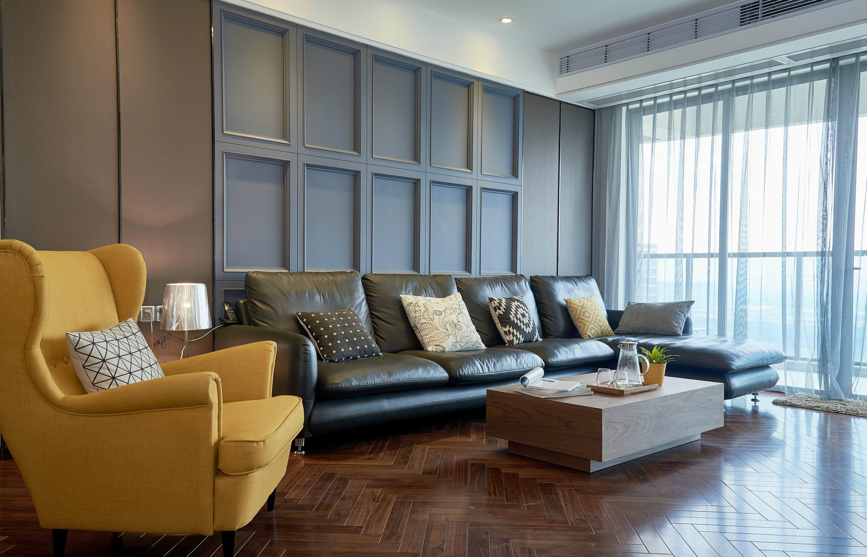 二居室装修,100平米装修,10-15万装修,现代简约风格,客厅,沙发,灰色