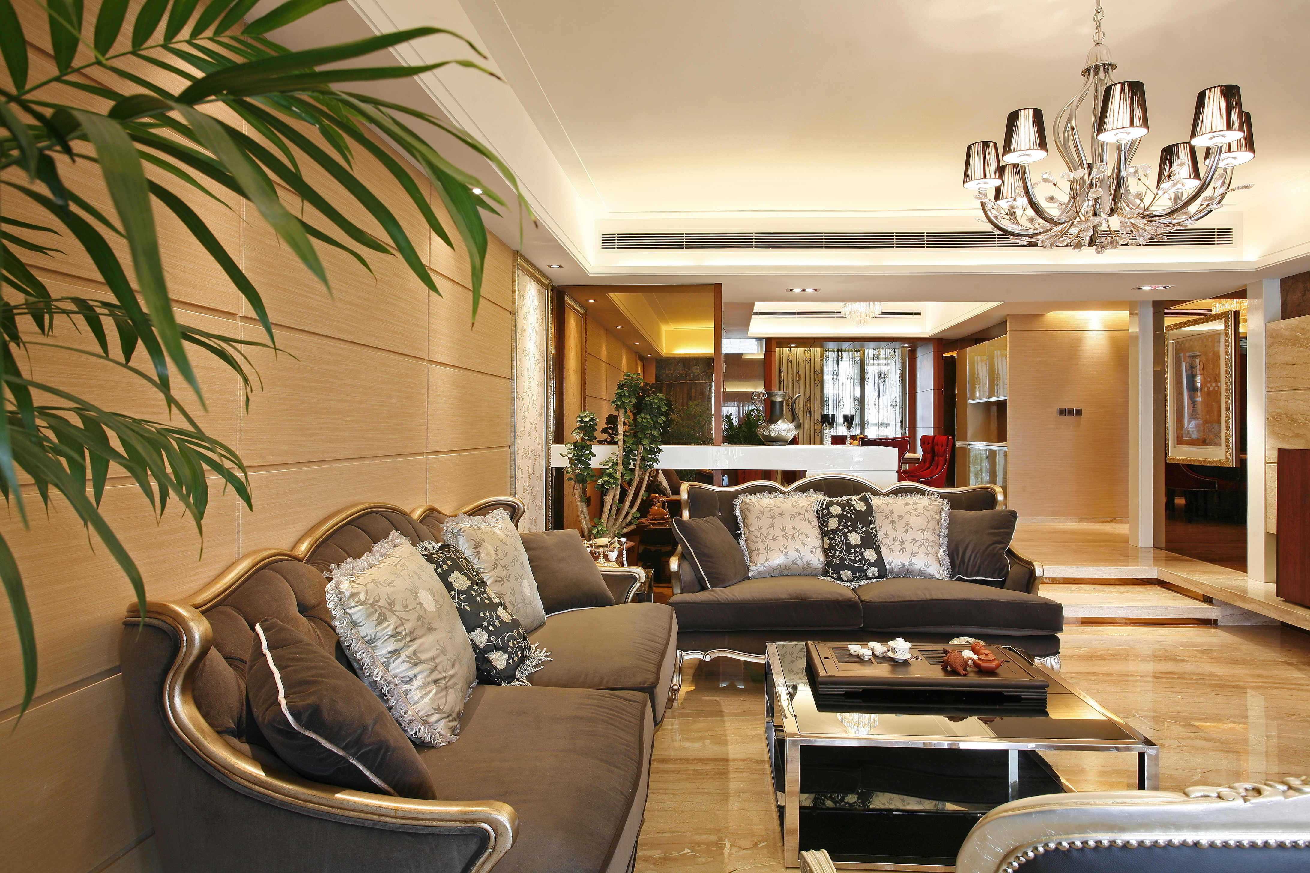 三居室装修,130平米装修,20万以上装修,简欧风格,沙发,沙发背景墙,咖啡色