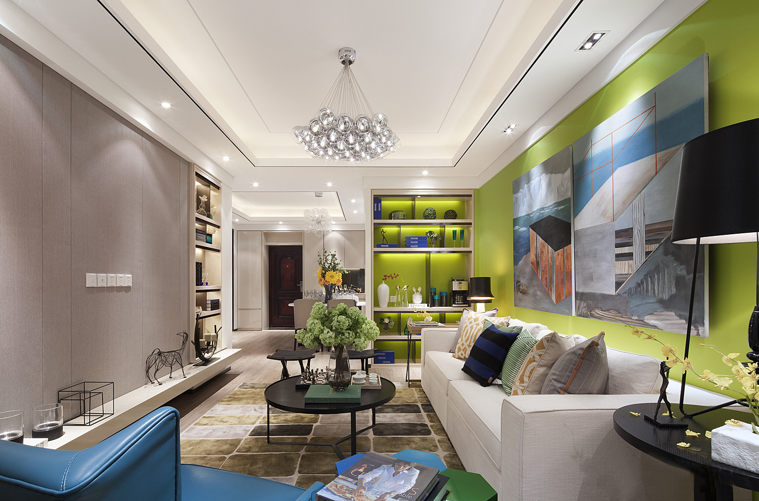 二居室装修,70平米装修,10-15万装修,现代简约风格,绿色,沙发背景墙