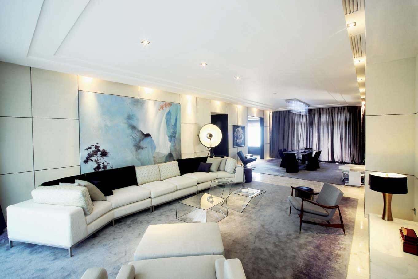 大户型,140平米以上装修,20万以上装修,现代简约风格,客厅,沙发,米色
