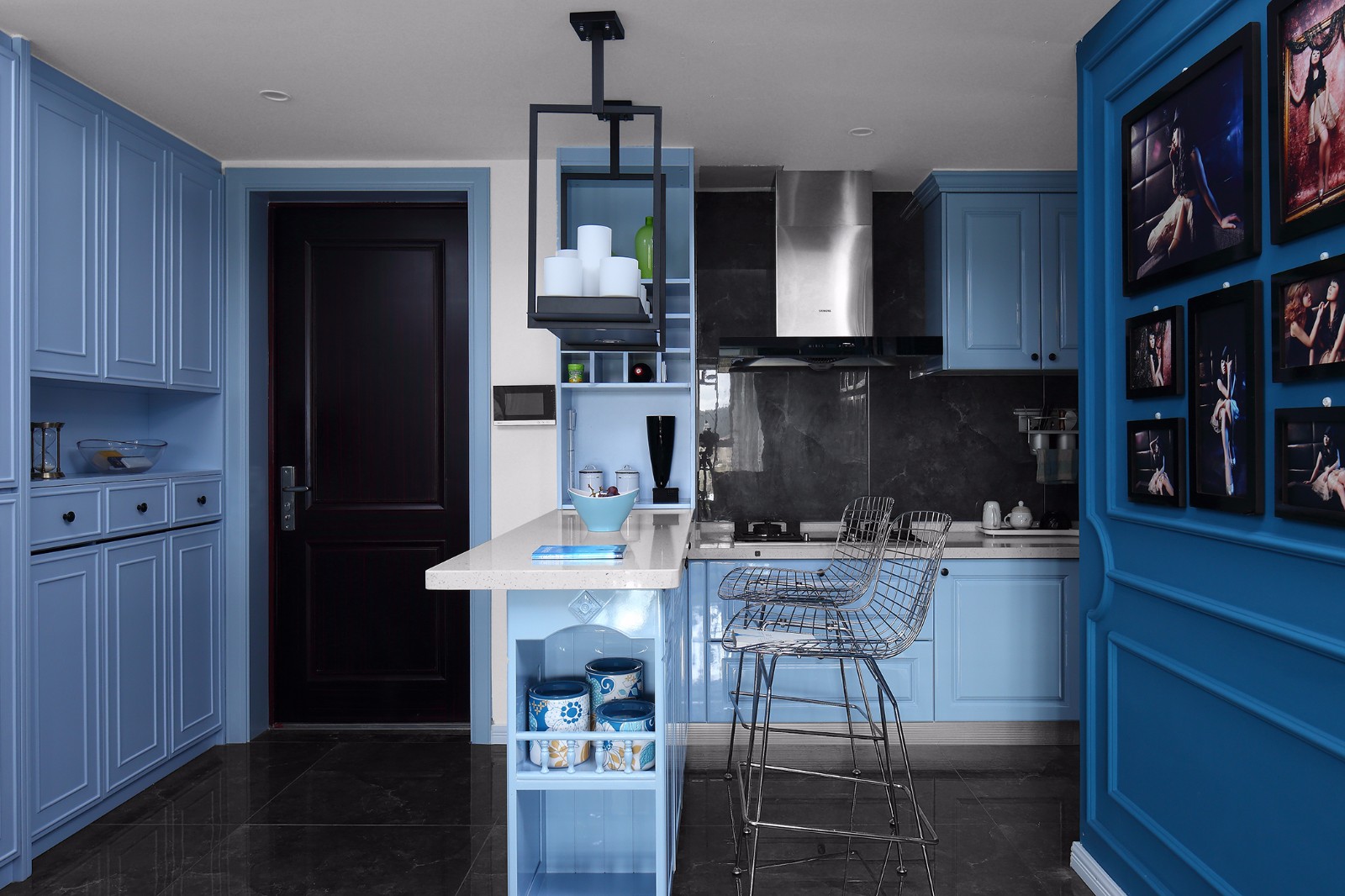 80平米装修,二居室装修,10-15万装修,混搭风格,厨房,蓝色