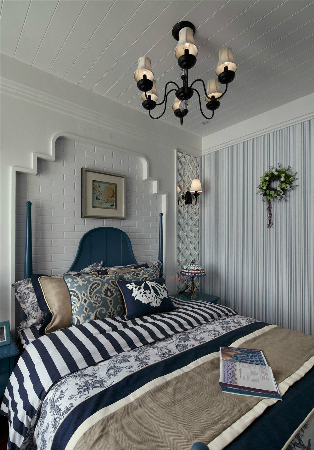 二居室装修,80平米装修,10-15万装修,地中海风格,床上用品,蓝色