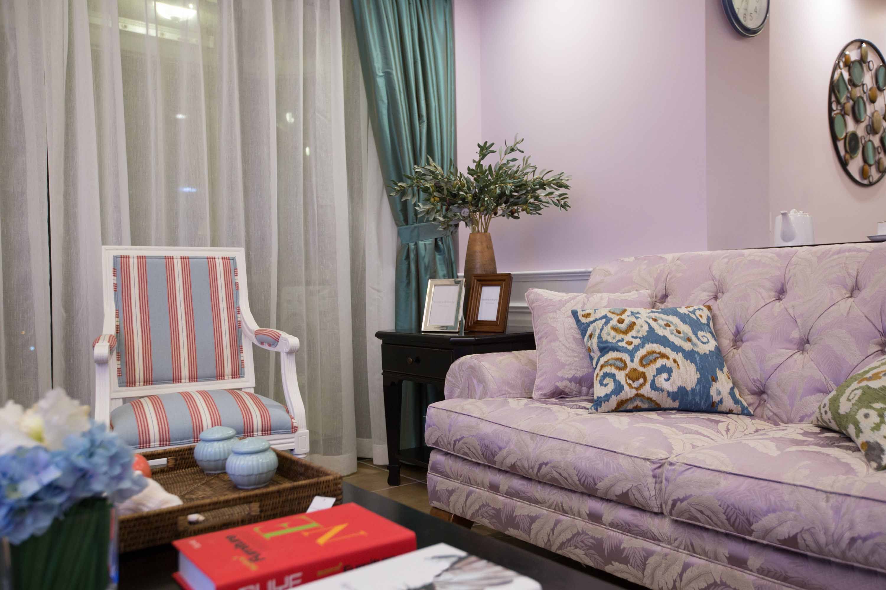 三居室装修,120平米装修,15-20万装修,美式风格,沙发,紫色