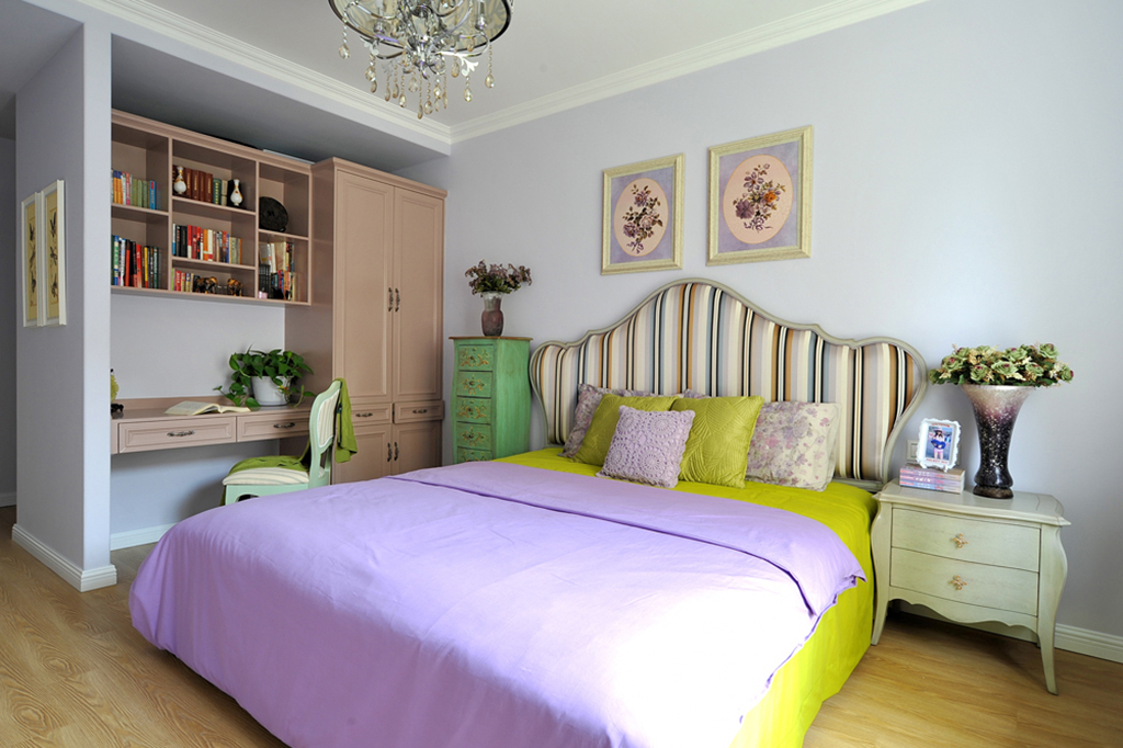 混搭风格,三居室装修,10-15万装修,140平米以上装修,床上用品,紫色
