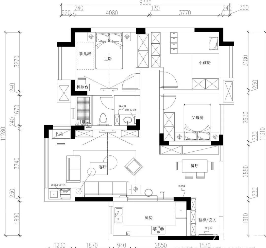 25万100平米北欧三房装修效果图,25万100平北欧三居图