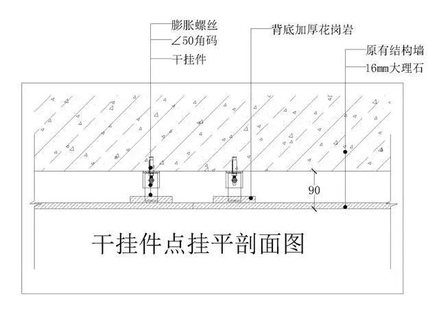 说明:水平缝位置为拉槽处理工艺,本施工工艺干挂飘件在平缝上下各加