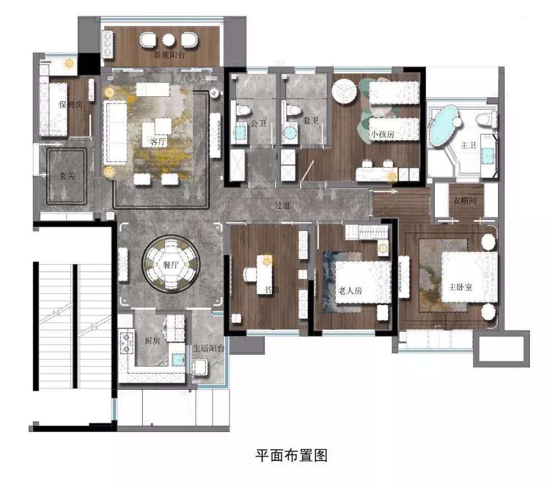 16万198平米中式大平层装修效果图,新中式五室,美出新