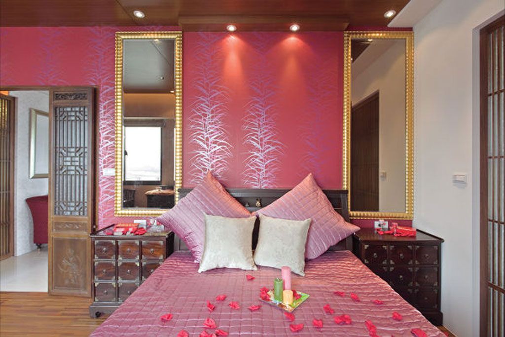 卧室,背景墙,中式,粉色