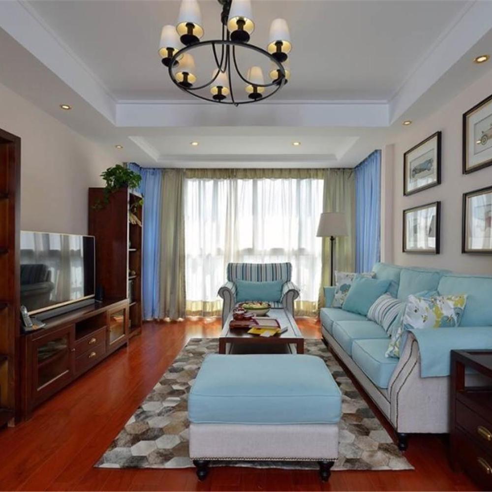 客厅,窗帘,其它,美式,蓝色