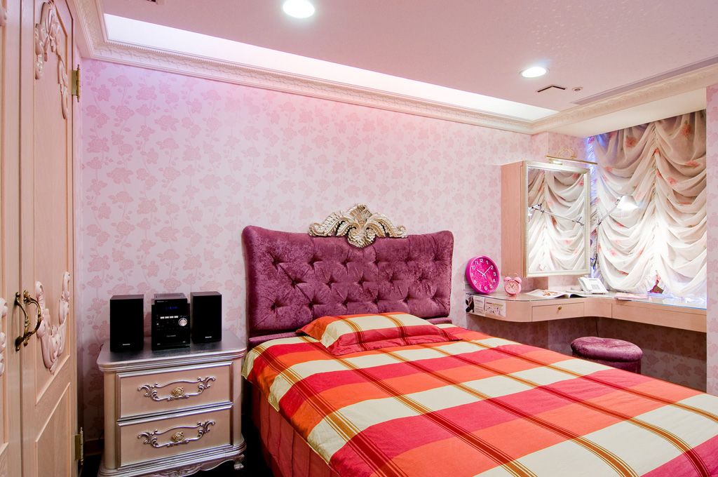 卧室,背景墙,欧式,粉色