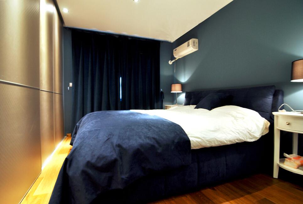 卧室,背景墙,窗帘,现代,蓝色