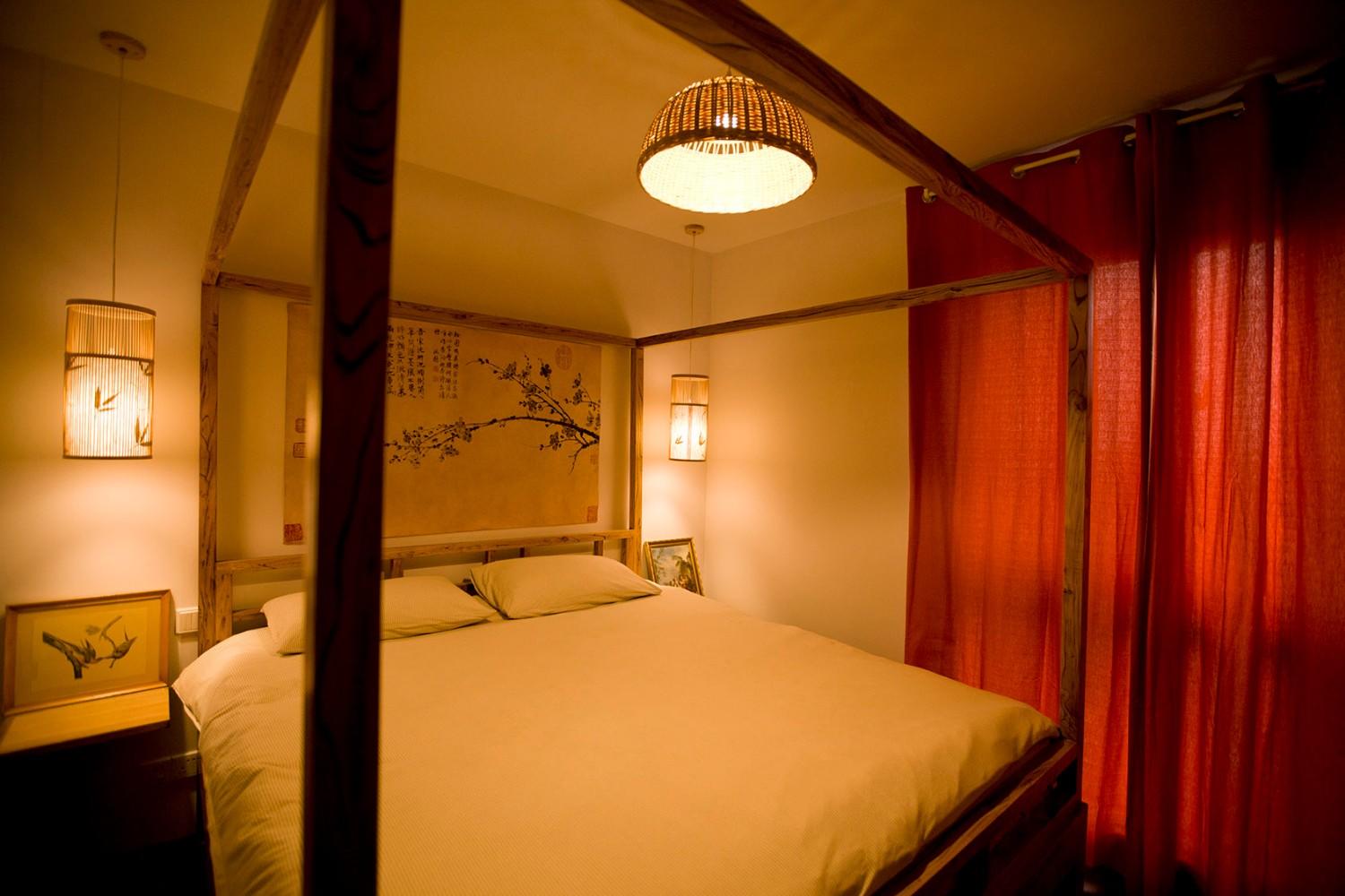 卧室,窗帘,其它,中式,混搭,红色