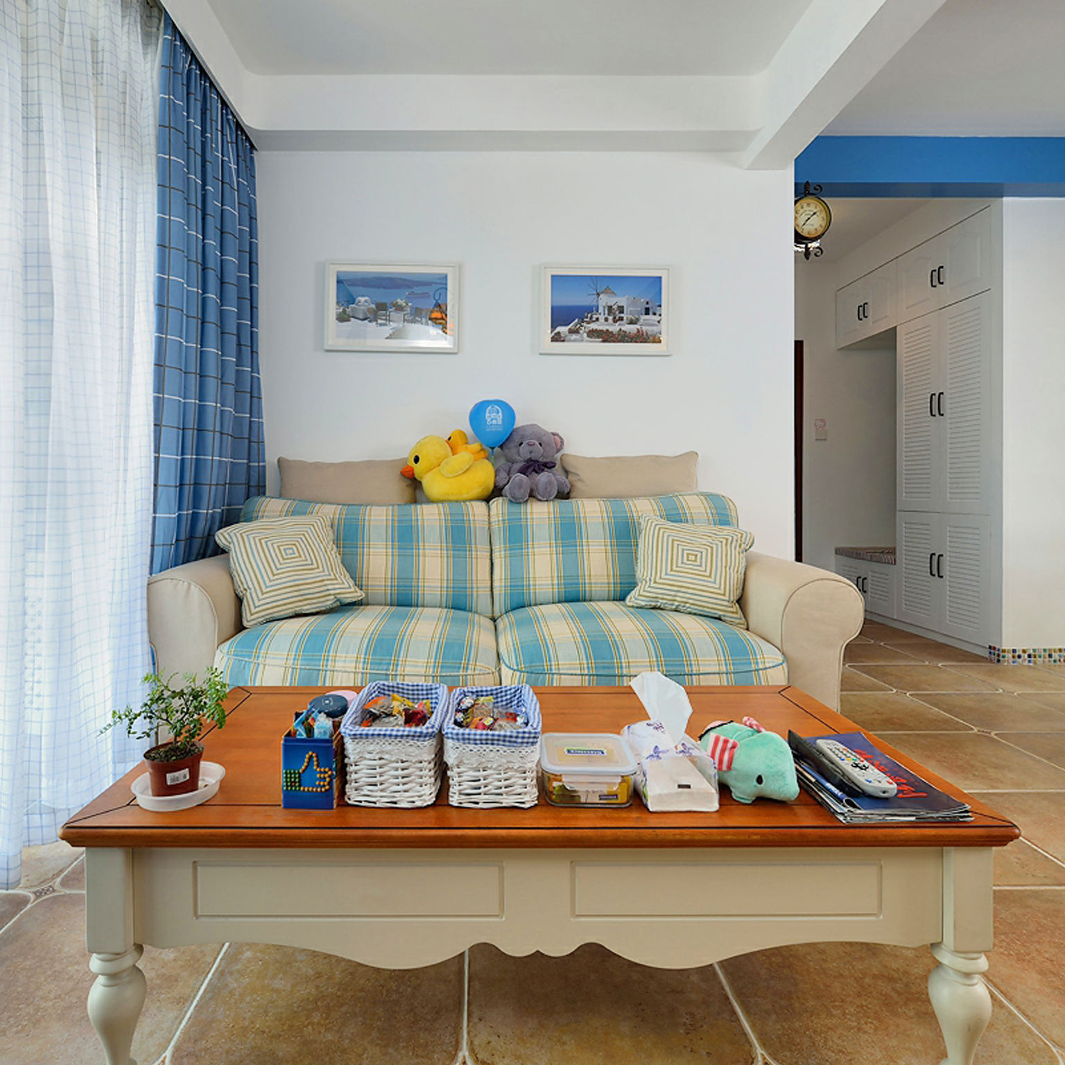 客厅,地中海,蓝色