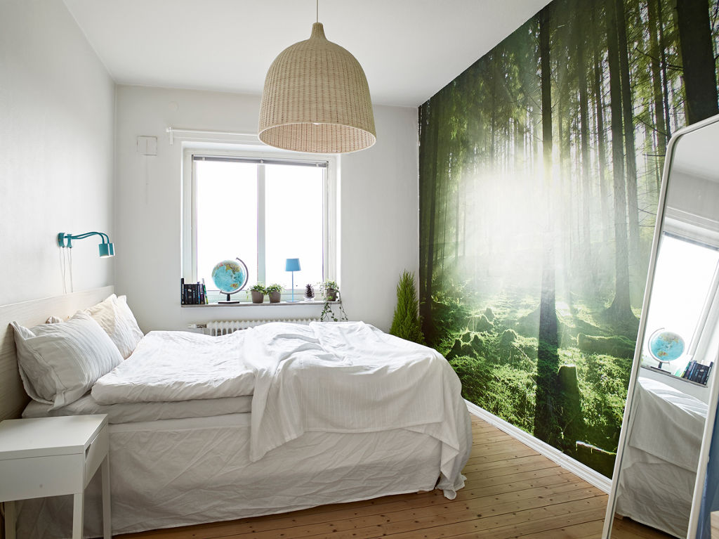 北欧卧室丛林背景墙装饰