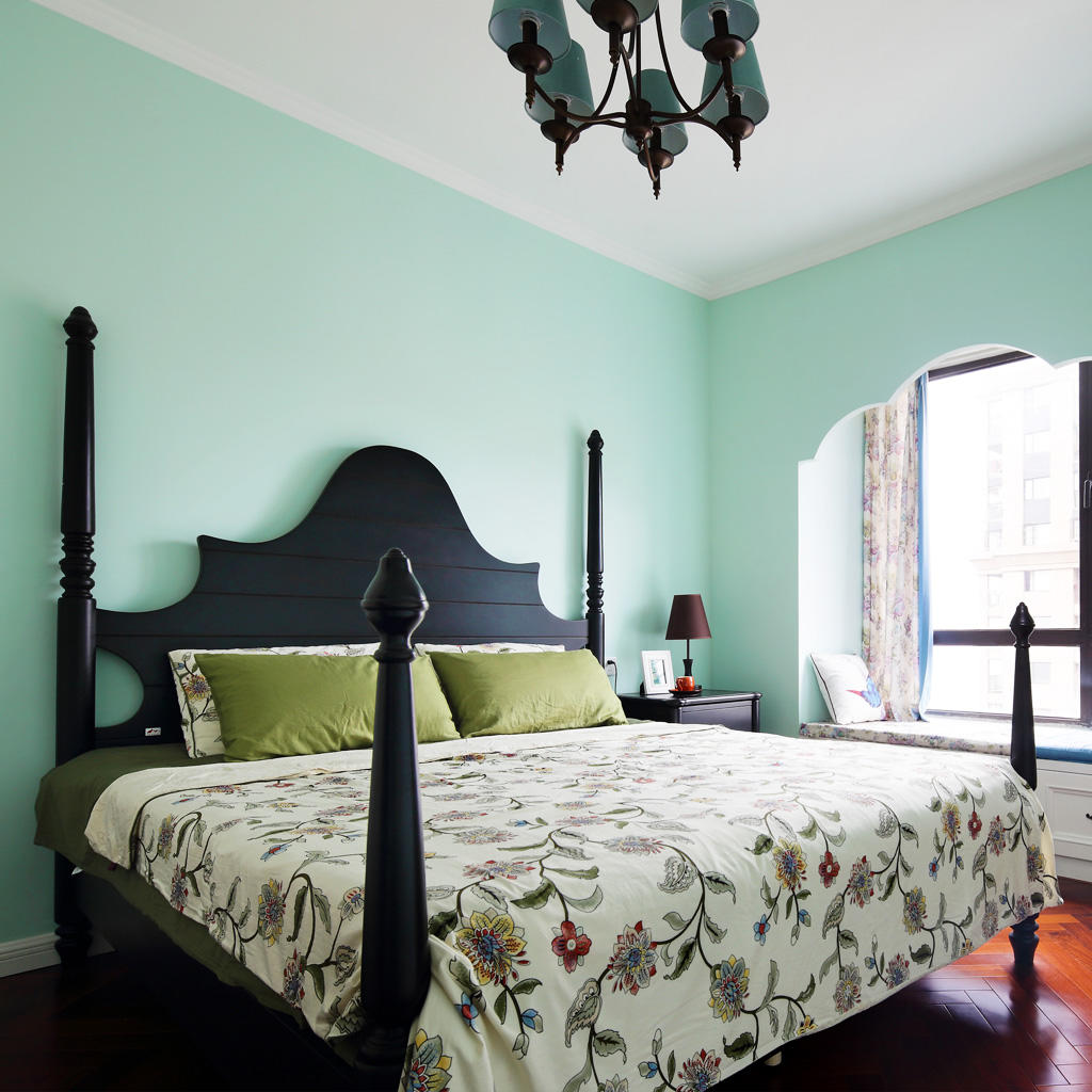 卧室,地中海,绿色