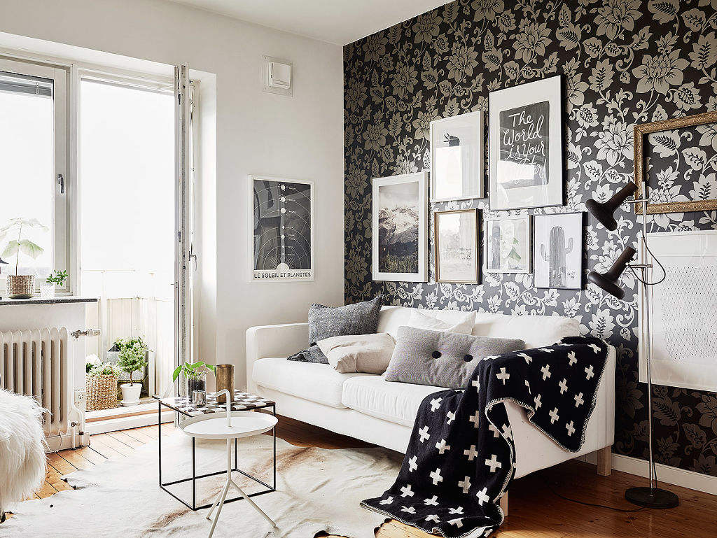 时尚北欧小户型客厅墙纸装饰图