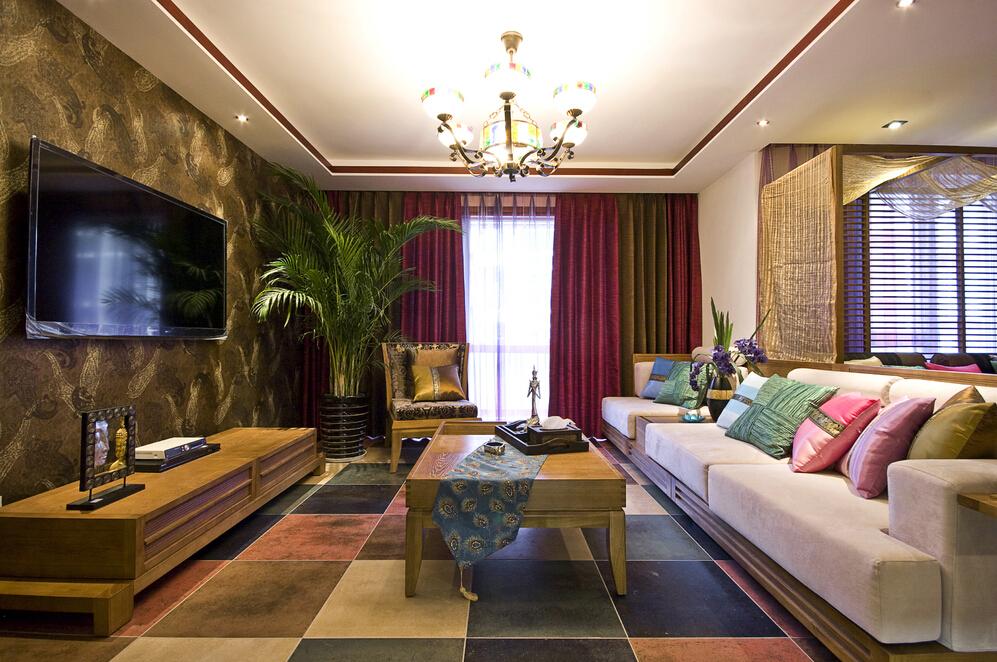 客厅,窗帘,其它,东南亚,白色,红色,粉色,绿色,蓝色,咖啡色