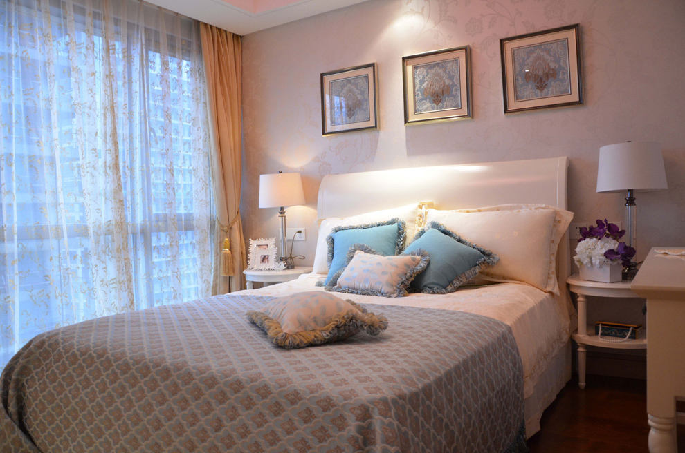 卧室,背景墙,简约,美式,粉色