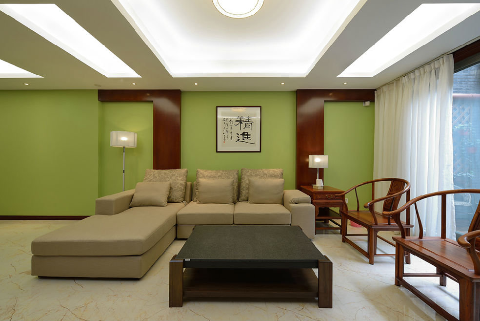 客厅,背景墙,中式,绿色