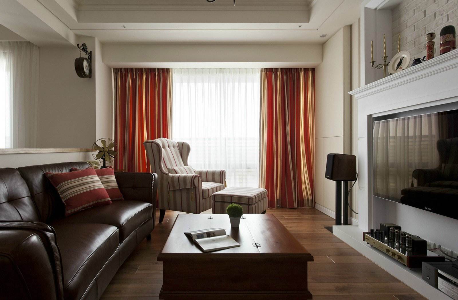 客厅,窗帘,美式,红色