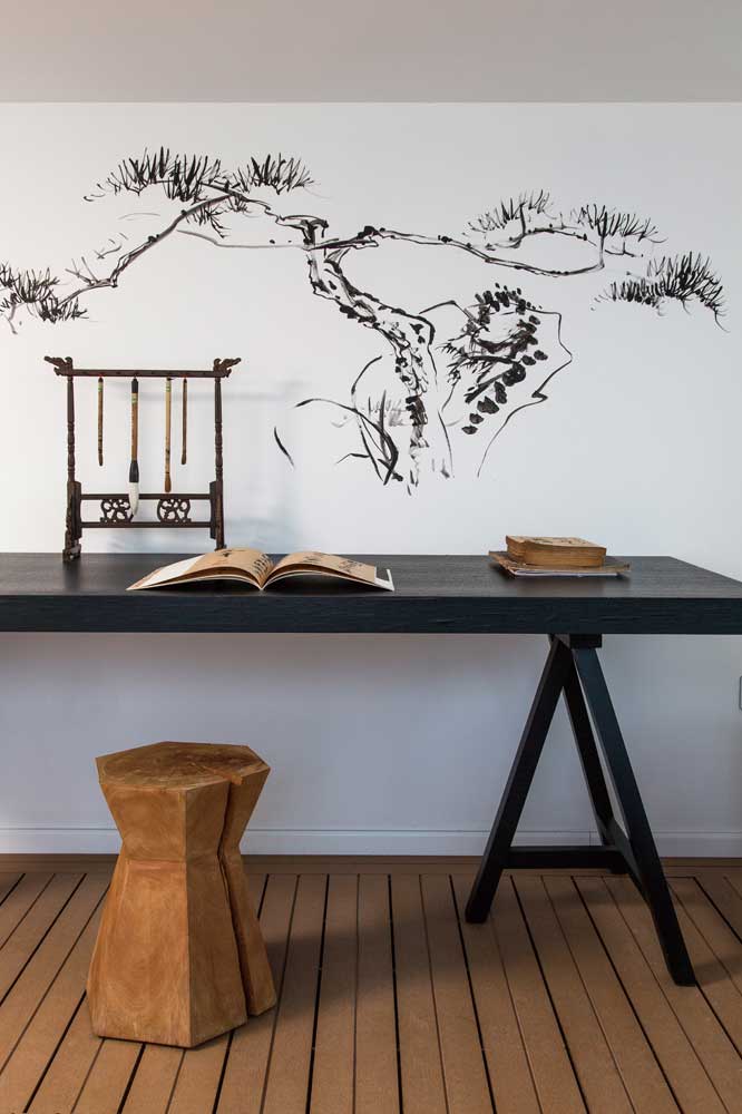 现代中式风书房手绘墙欣赏