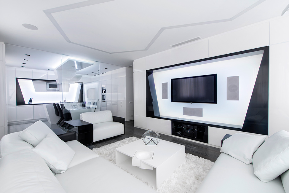时尚创意未来感开放式家居黑白背景墙设计