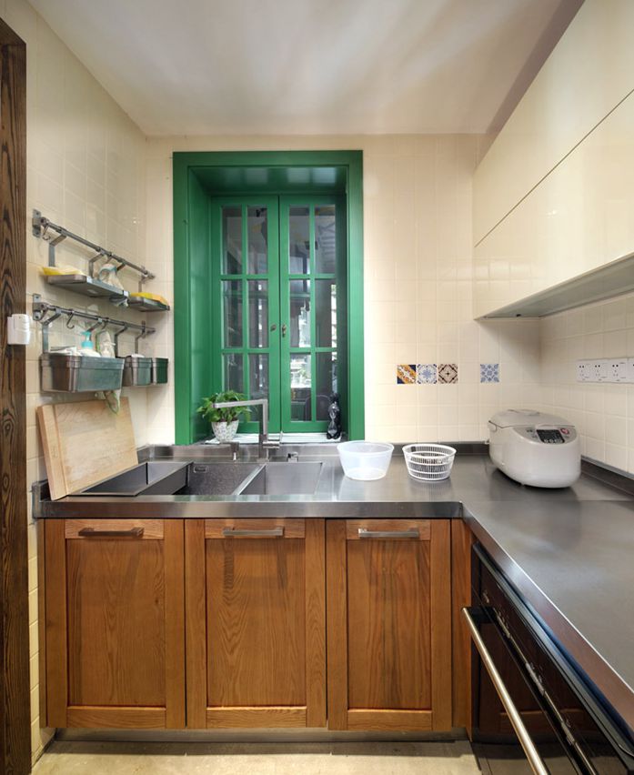 中式混搭风厨房绿色小窗台设计